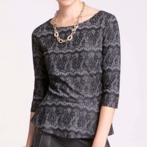 Ann Taylor Floral Lace Peplum Blouse Top 3/4 Sleeves Size M